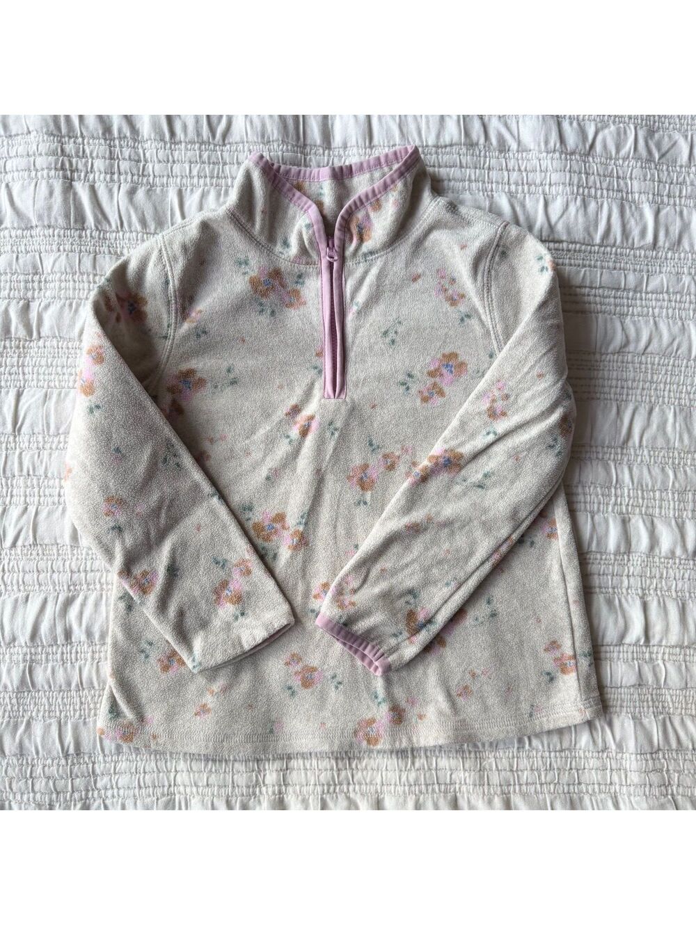 OshKosh B'gosh Toddler Girls Floral Fleece Quarter Zip Pullover Sweater Size 5T
